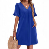 Women's V-neck Vacation Elegant Ruffled Dress With Pockets
