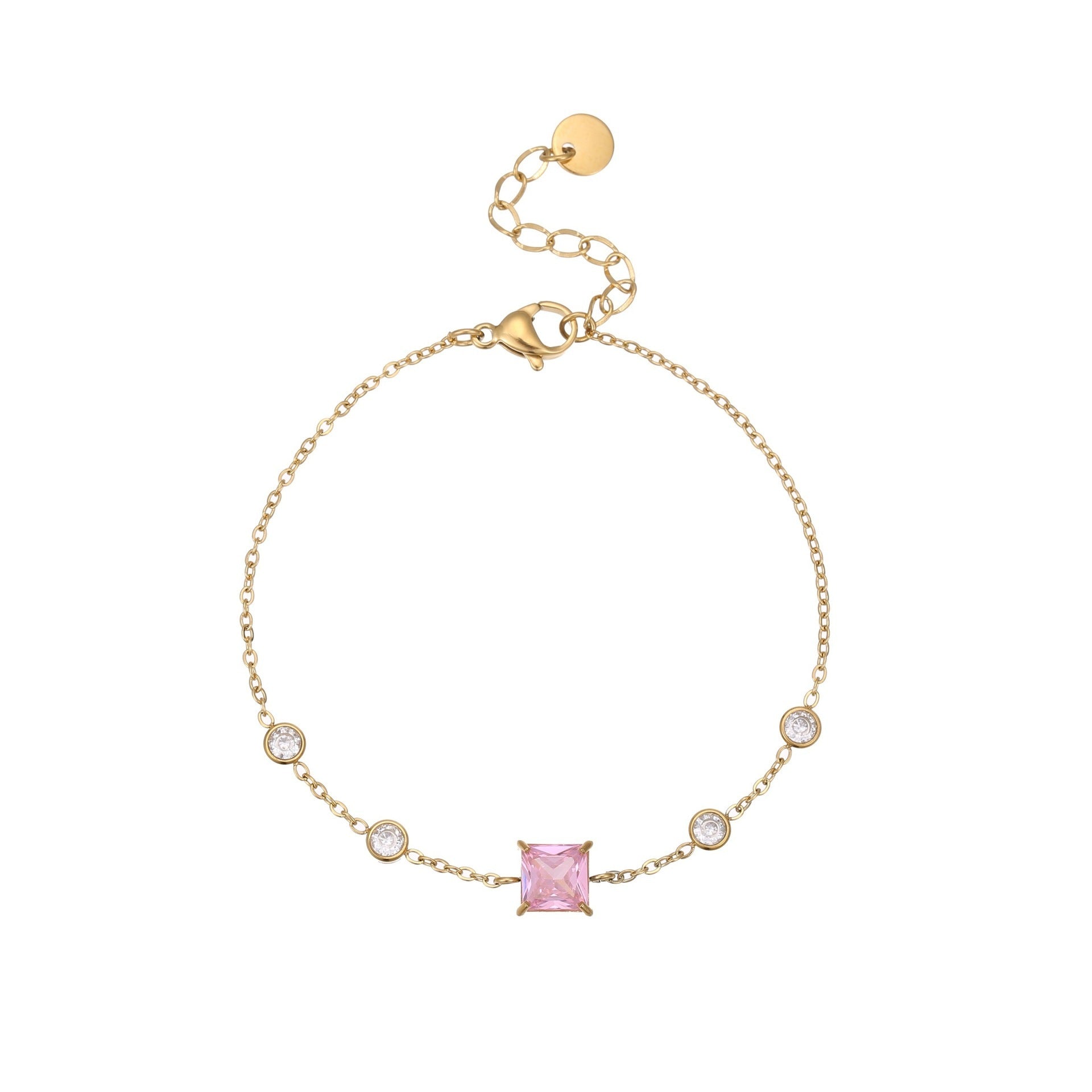 French Elegant Square Zircon Minimalist Titanium Steel Bracelet Does Not Fade