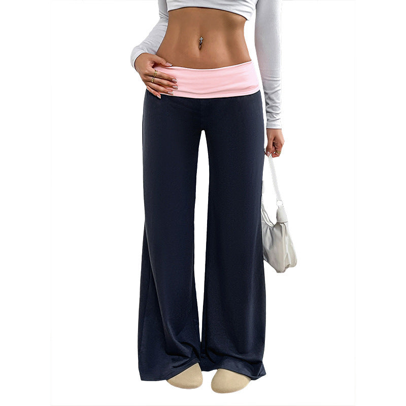 Women's Low Waist Color Matching Casual Sports Wide-leg Pants