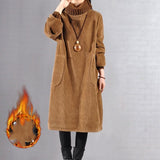 Pocket Turtleneck Corduroy Fleece-lined Thick Corduroy Dress