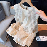 Women's Retro Embroidered Linen Sleeveless Round Neck Vest