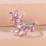 Horse Eye Zircon Leaf Ring Fashion All-match