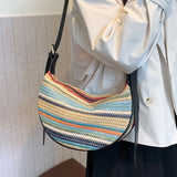 Fashion Rainbow Straw Tote Women's Casual Shoulder Messenger Bag