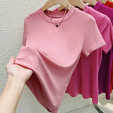 Summer New Short Sleeve Women's Round Neck Classic Pure Color All-matching Slim Fit
