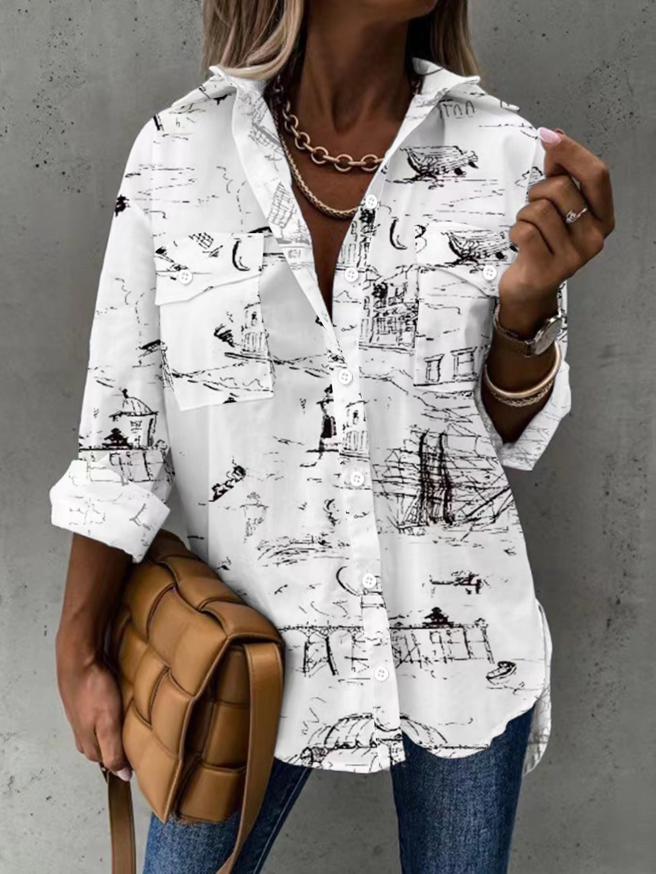 Large Size Two-piece Set Women's Long Sleeve Casual Shirt