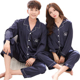 Couple pajamas women spring silk long-sleeved pajamas