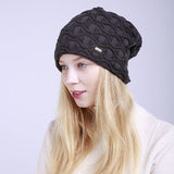 Knitted woolen wave pattern moon ear cap