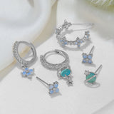 New Blue Protein Flower Nail Japanese And Korean Sweet Girl Earrings Suit