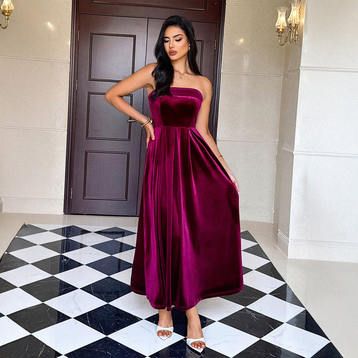 Tube Top Solid Color Dress Women's Clothing