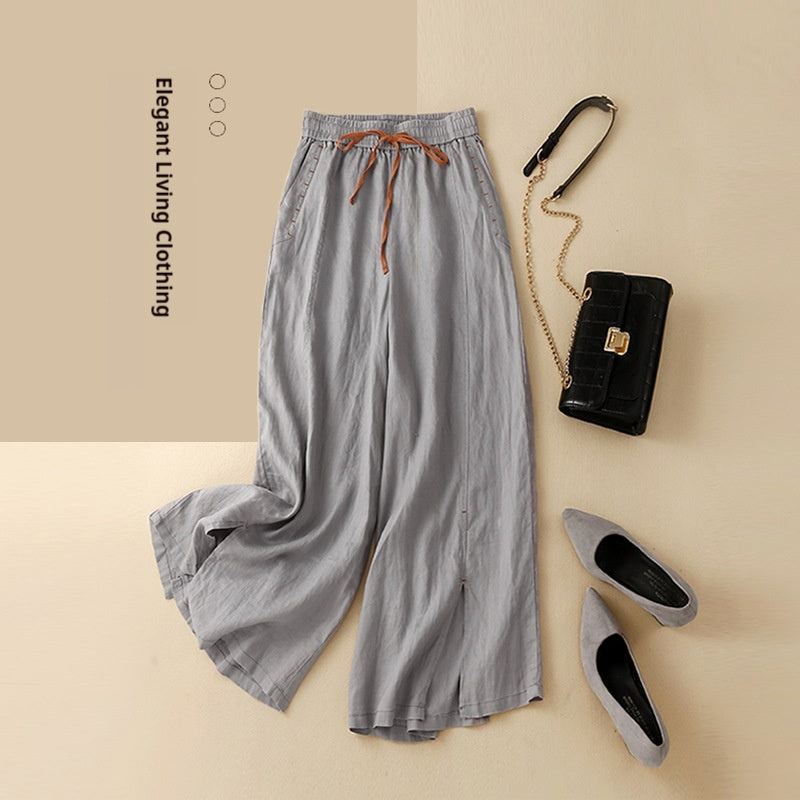 Elastic Waist Versatile Loose Artistic Cotton Linen Wide Leg Pants