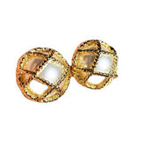 Diamond Plaid Silver Stud Earrings Mid-ancient Round New Chinese Alloy Simple Electroplated DIY Earrings