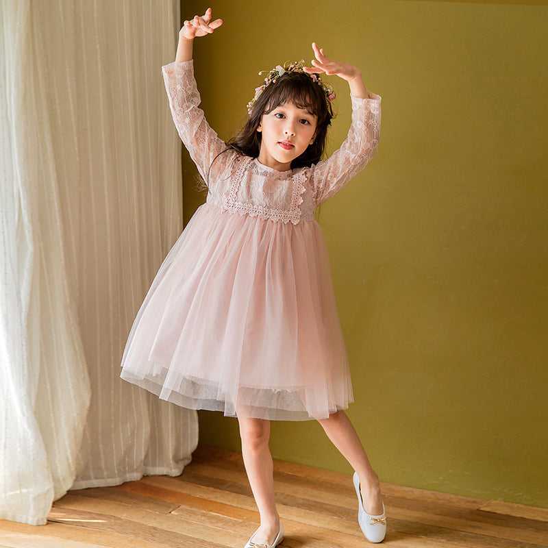 Big kids princess dress in mesh lace