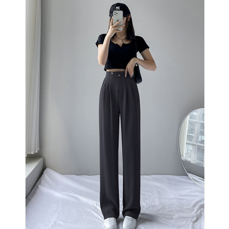 Ice Silk Mop Wide Leg Pants Women's Small High Waist