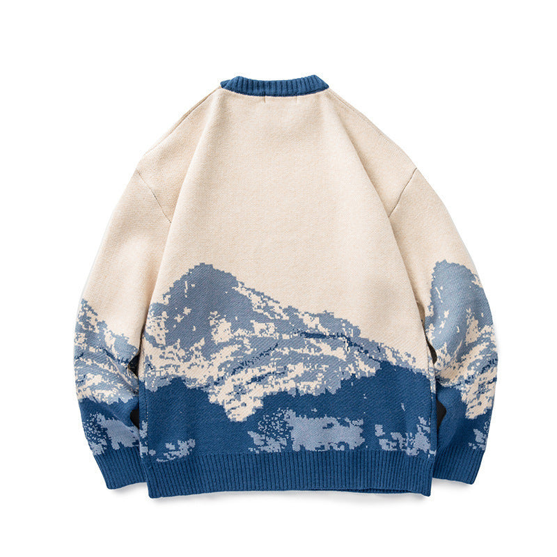 Snow Mountain Sweater Men Gradient Casual Knit Sweater