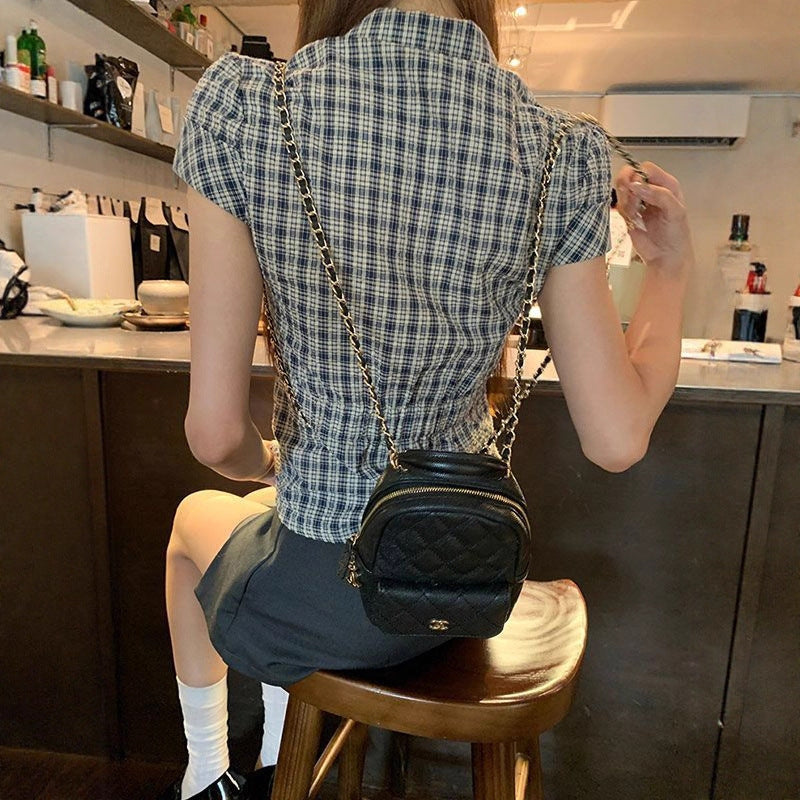 Women's Korean-style Retro Plaid Waist Shirt Summer New