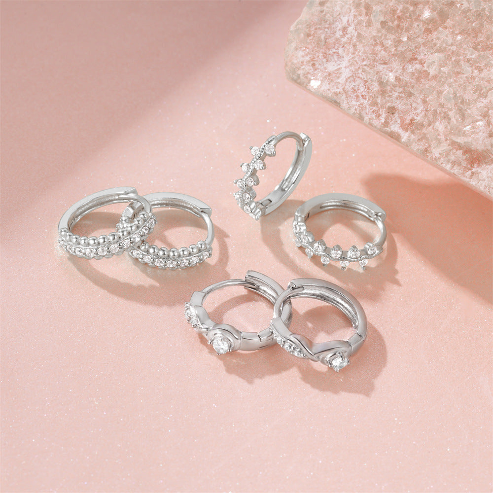 925 Sterling Silver Twisted Element Ear Ring High Sense Rhinestone Earrings