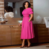 Elegant Waist-controlled Large Hem Puff Sleeve African Dress