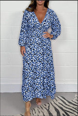 Women's Fashion High Waist V-neck Floral Dress