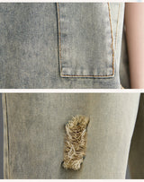 Spring And Summer Art Retro Hole Jean Suspenders Women