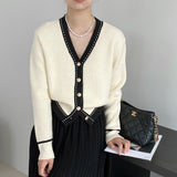 Korean Style Gentle And Comfortable Loose Large V-neck Slimming Bedford Cord Sweater