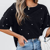 European And American Fashion & Trend Beaded Round Neck Short Sleeve