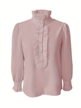 Fashionable Stand-up Collar Long-sleeved Shirt With Lotus Leaf Hem