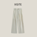 Casual Anti-wrinkle Thin High Waist Slimming And Straight Draping Cotton Linen Wide Leg Pants Long