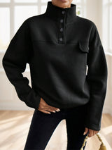 RueChic Half Button Flap Detail Drop Shoulder Sweatshirt