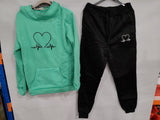 Love Heart Printed Sports Suit Hooded Sweatshirt Top And Drawstring Pants Fashion Casual Clothing For Women