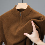 Men's Half-high Collar Zipper Sweater Middle-aged Men's Thickened Keep Warm Pure Color Sweater
