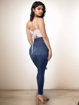 Versatile Women's High Waisted Elastic Ripped Tight Jeans, High-quality, Easy To Fit, Comfortable And Fashionable - Street Style Sexy Basic Jeans, Women's Jeans And Clothing