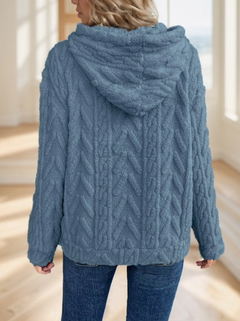 Olid Teddy Bear Textured Hoodie Casual Long Sleeve Kangaroo Pocket Hoodie Sweatshirt