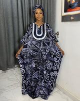 African Embroidered Printed Loose Robe With Headscarf
