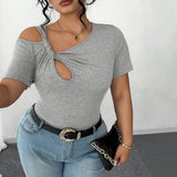Simple Twist Design Irregular Short T-shirt