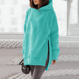 Women's Solid Round Neck Loose Pocket Plush Hoodie