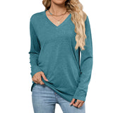 Leisure Pullover V-neck Solid Color Loose Long Sleeves