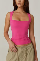 Summer Square-neck Tank Vest Ins Fashion Slim Solid Sleeveless Tops For Women Clothing