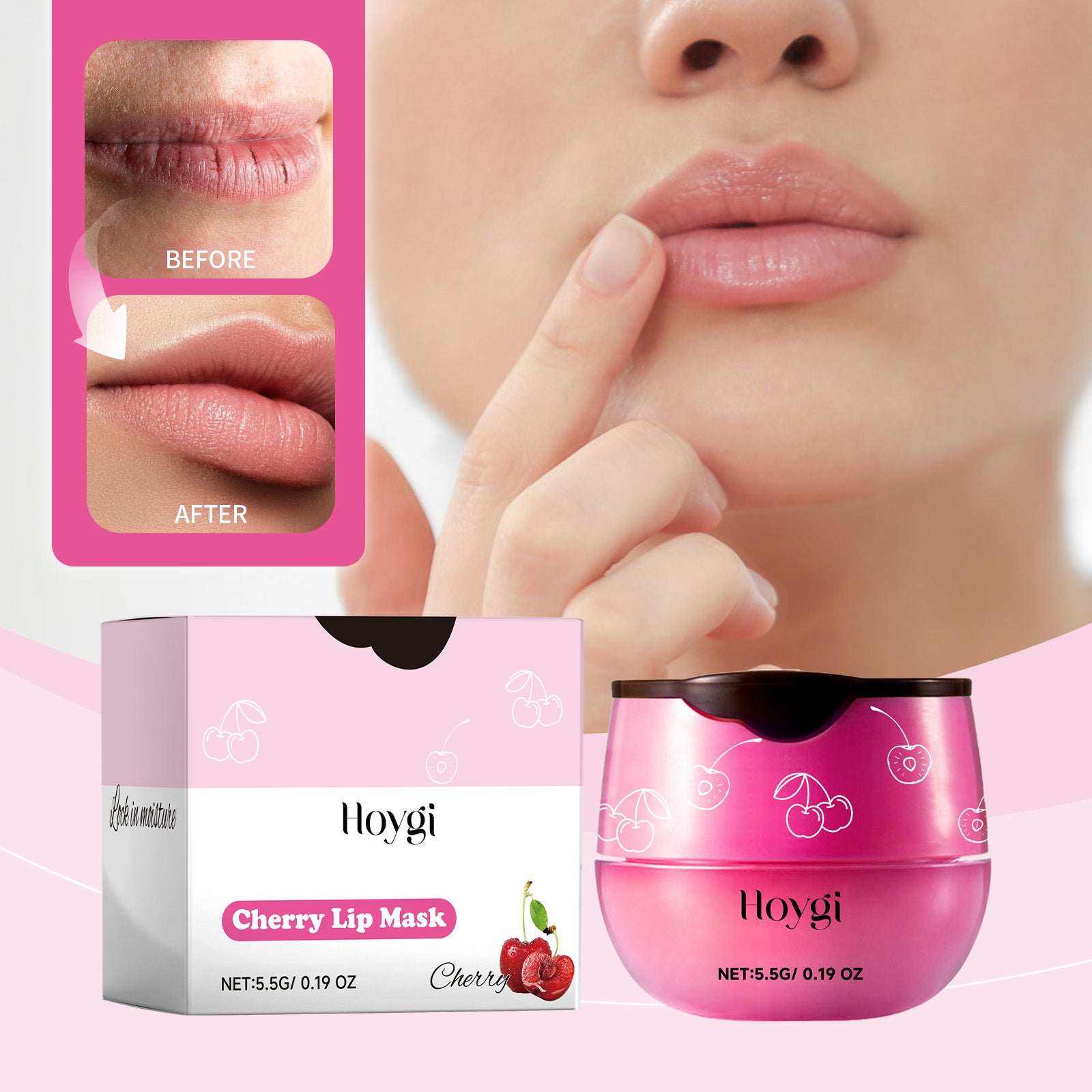 Hoygi Cherry Lip Mask, Lip Repair, Anti-Cracking, Moisturizing And Fading Lip Lines Lip Care