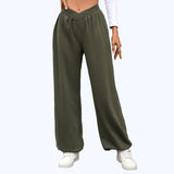 High Waist Pure Color Pocket Ankle-tied Trousers Casual Pants For Women