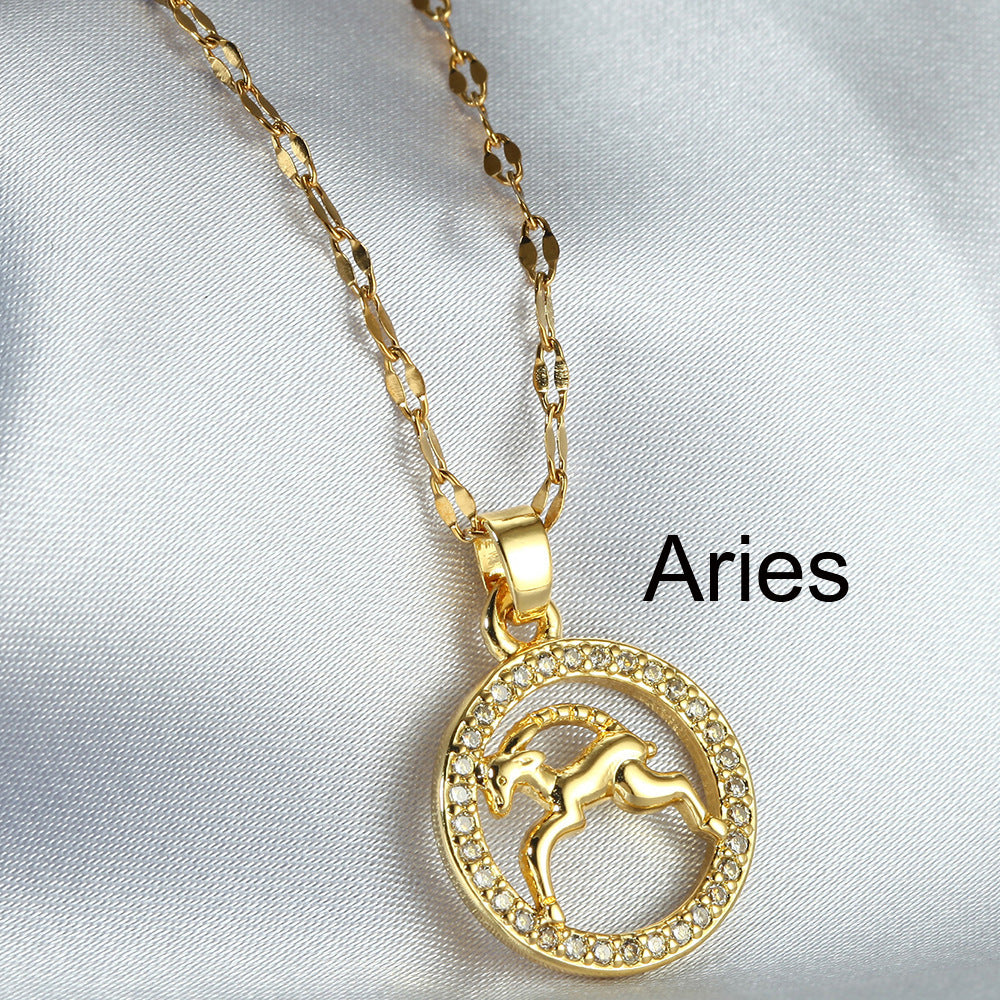 Golden Twelve Constellation Pendant Necklace INS Style