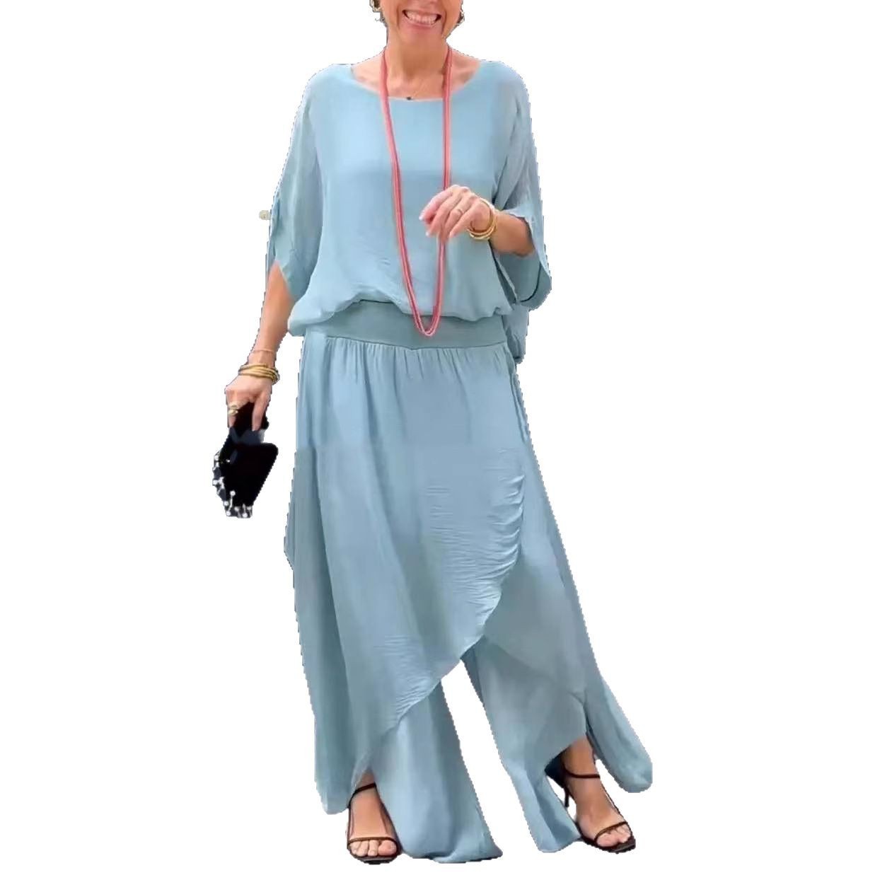 Loose Comfortable Top Split Wide Leg Pants Chiffon Casual Suit