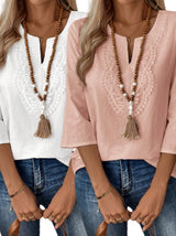 2PCS  Women's Solid Color V-Neck Long Sleeve Simple Casual Blouse