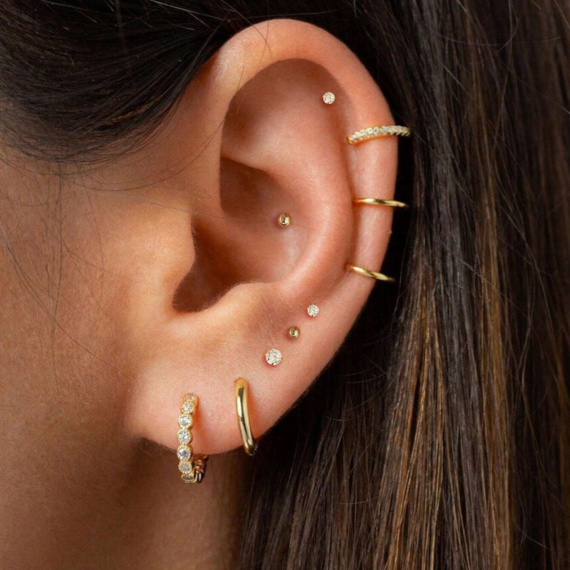 Exquisite And Versatile Small Inlaid With Diamond Ear Studs