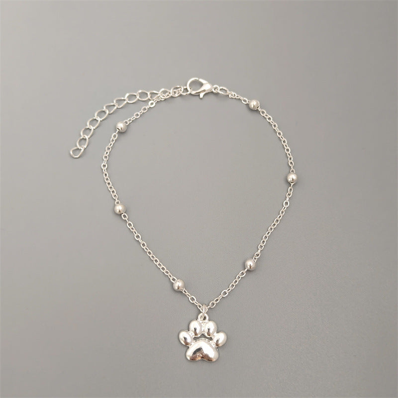 Bohemian Paw Print Pendant Beaded Anklet