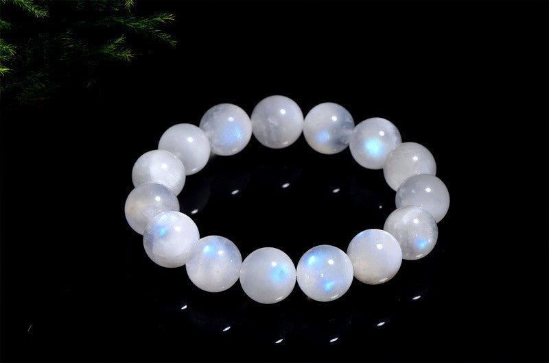 Natural Blue Moonlight Round Bead Bracelet In White