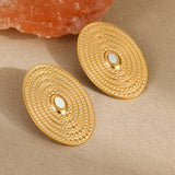 European And American Exaggerated French Oval Spiral Disc Stainless Steel Earrings 18K Gold Plating