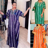 Middle East Striped Loose Robe African Dubai Arabic Satin Hot Drilling Stitching Dress