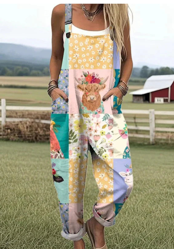 Digital 3D Printed Button Strap Women's Casual Pants