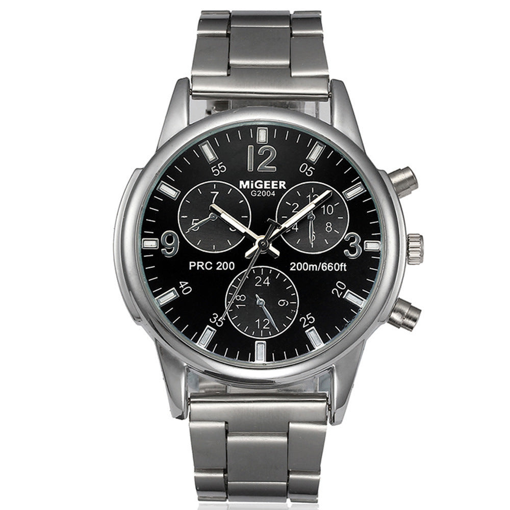 Fashion Simple Fake Three-eye Steel Belt Quartz Watch