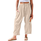 High Waist Wide Leg Loose Harem Cotton And Linen Trousers